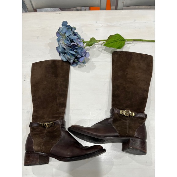 Etienne‎ Aigner Riding Boots Leather Suede Buckle Detail Brown Size 7.5 - Picture 1 of 10